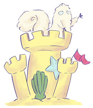 Castle Bug Brushbug on top of a sandcastle, looking upwards